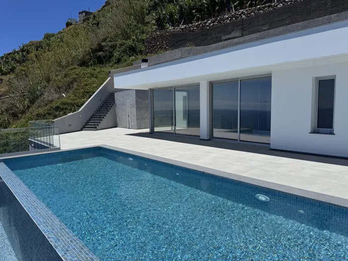 The pool terrace with the coast of Madeira behind it